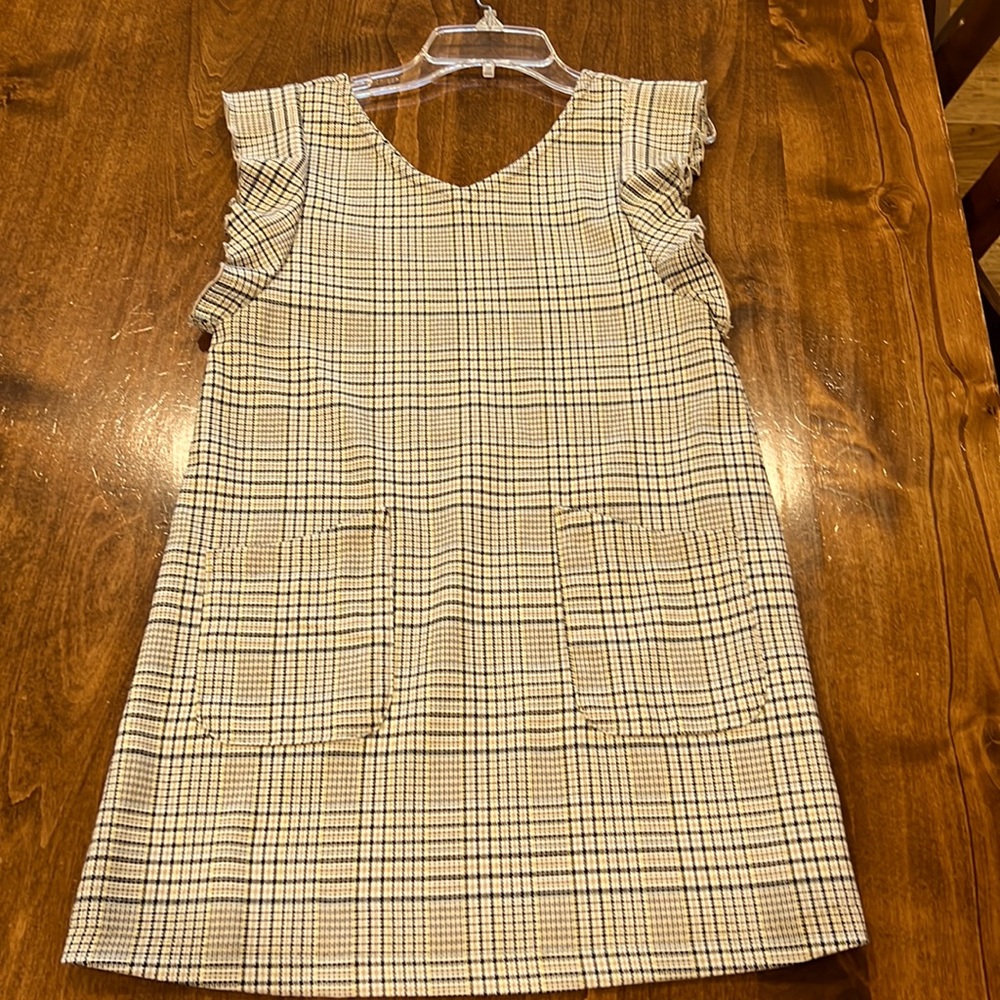Girls dress. Plaid-tan, navy, cream. Size M GB Girls.